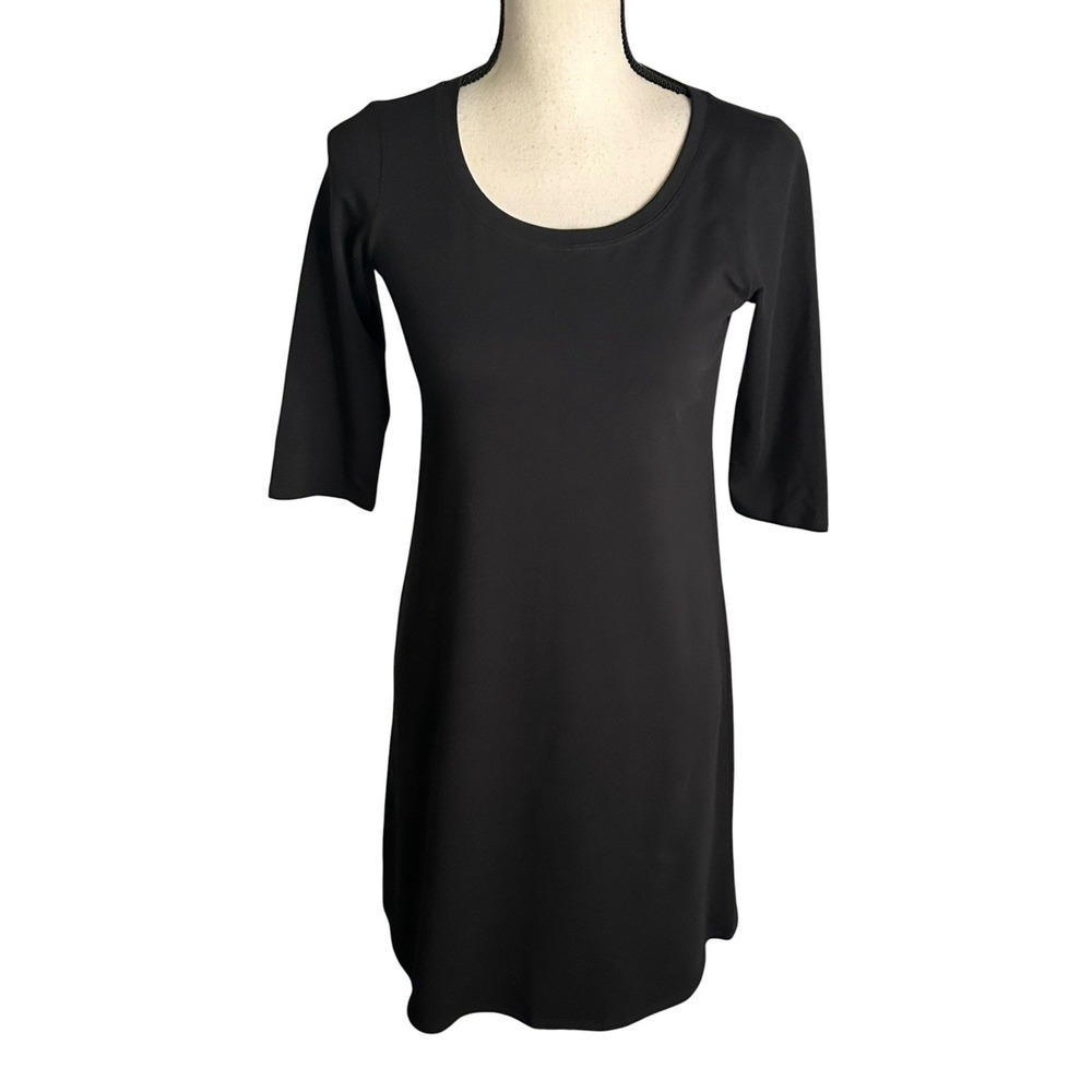 Eileen Fisher Top Women Sz P XS Short Sleeve Cotton Tunic Blouse Blk Comfort EUC
